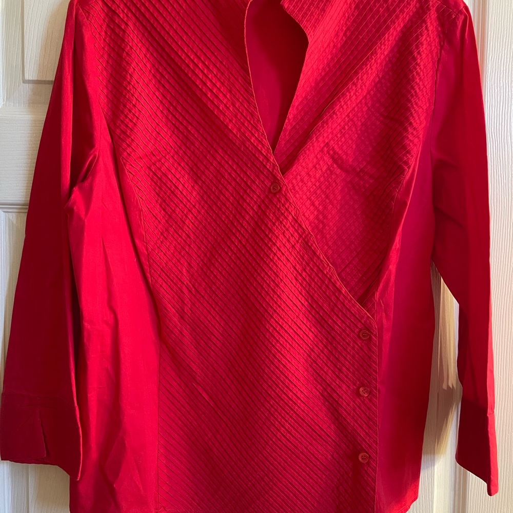 Dressbarn Vibrant Red Pleated Tunic with 3/4 Sleeves